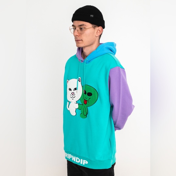 RIPNDIP Buddy System Color Block Hoodie Cat & Alien - Picture 3 of 16